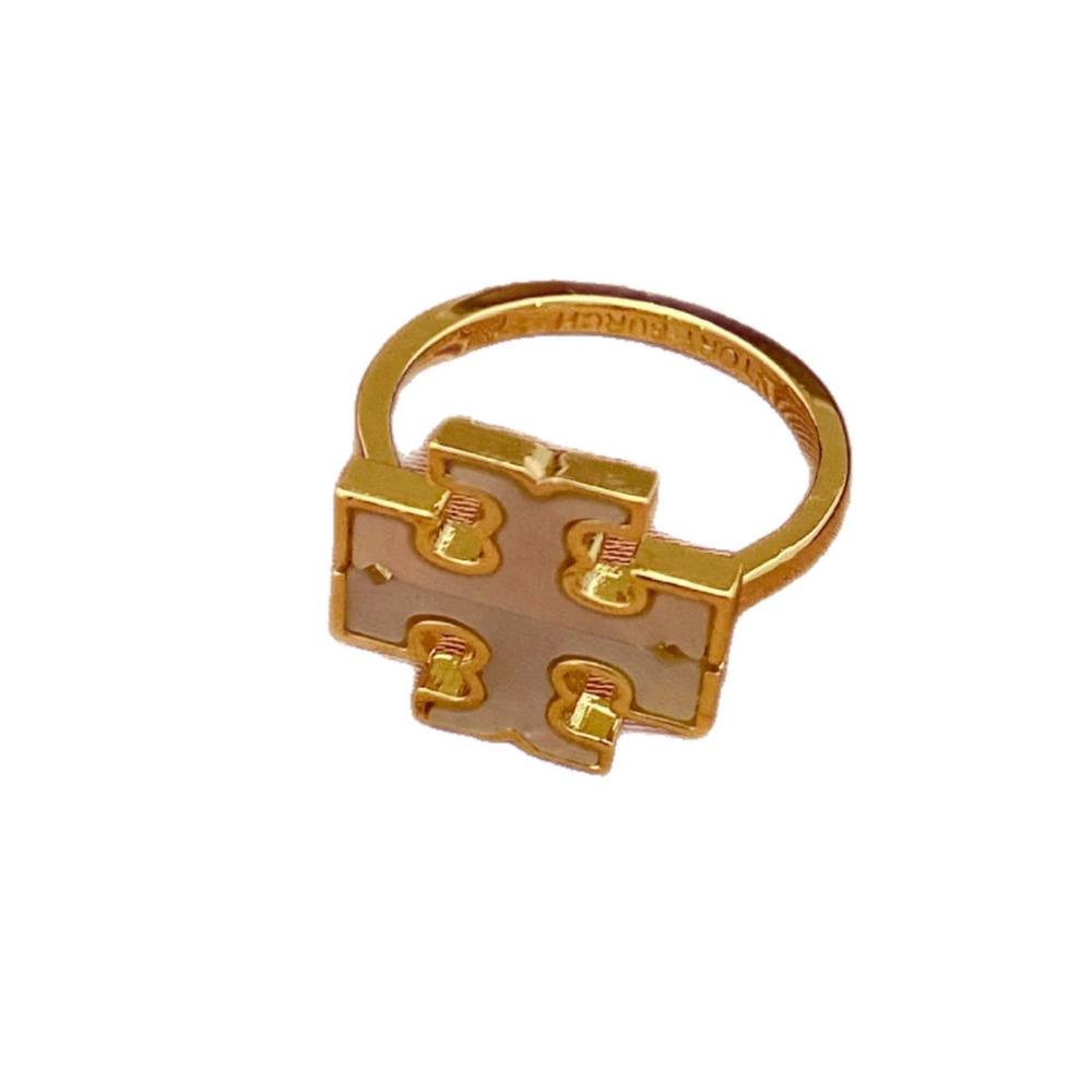 Tory Burch Shell Inlay Letter Ring Metal Band - Picture 5 of 6